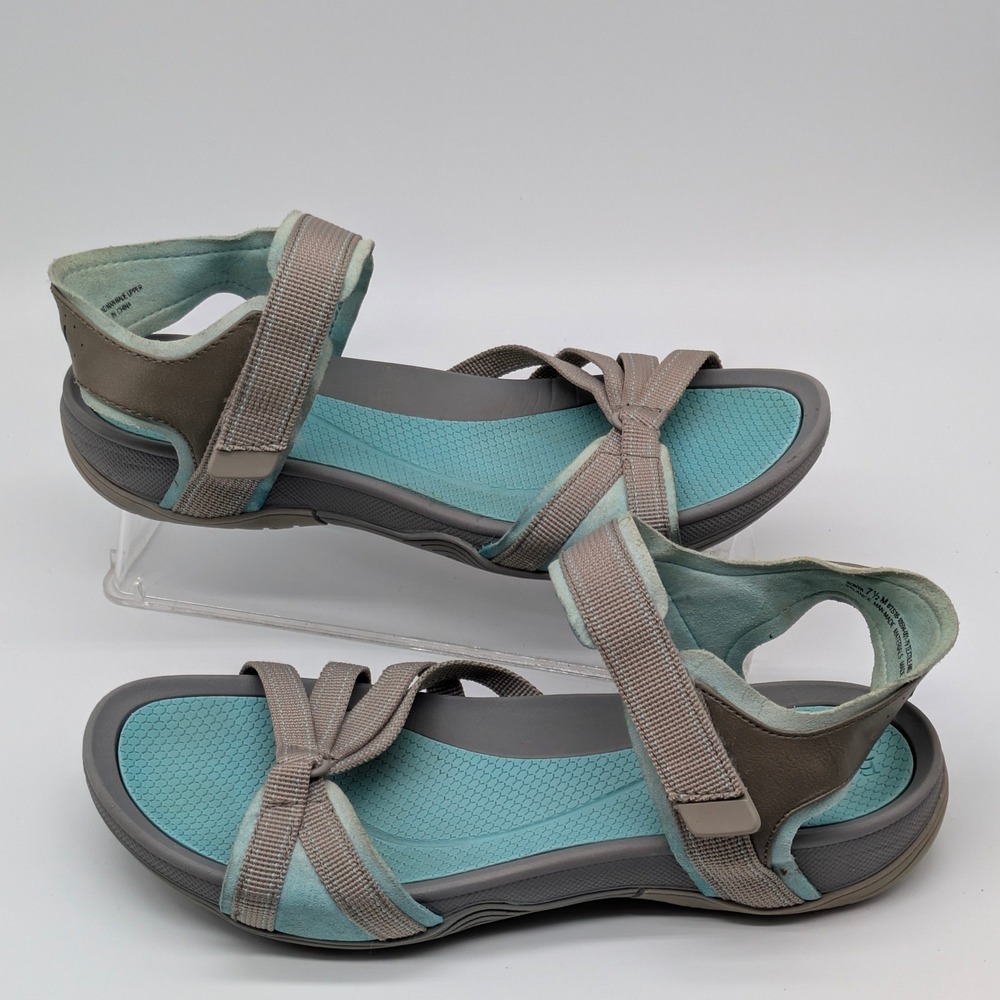 BareTraps Sonya Women's Sport Sandals Gray Aqua Hook Loop Size 7.5 Comfort